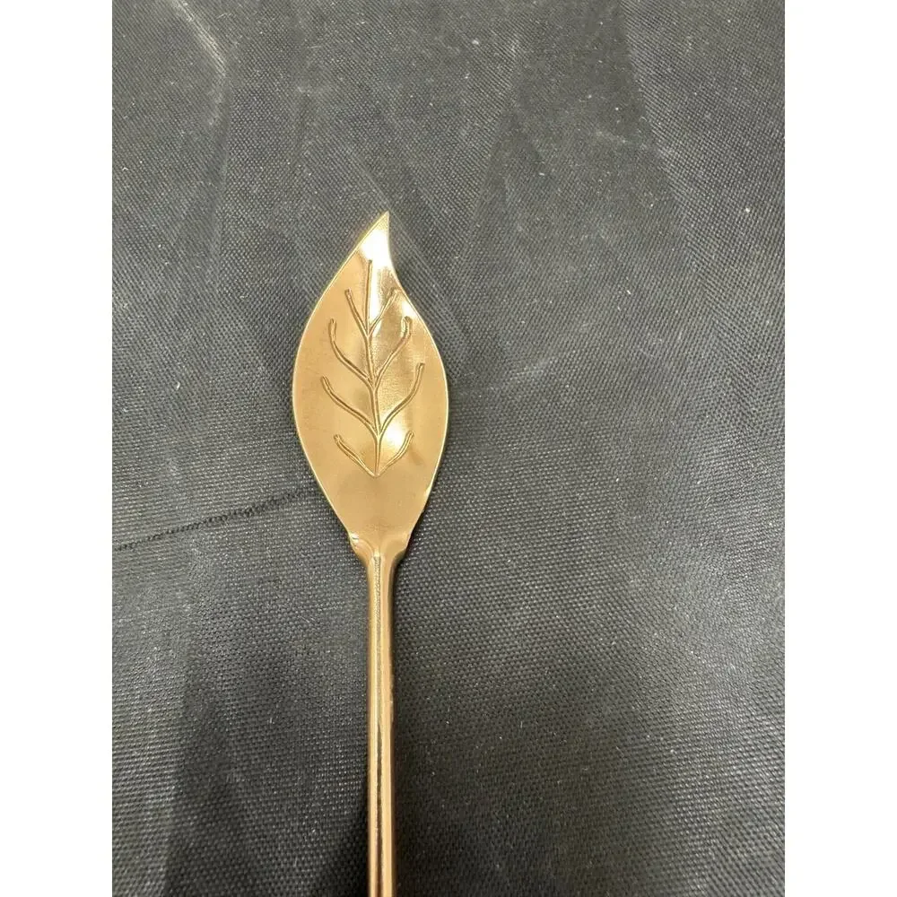 Vtg Gold Tone Leaf Bowl Cocktail Stir Spoon Long Handle Iced Tea Barware 7.5